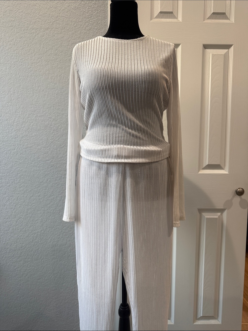 Cream Wide-Leg Knit Legging Set